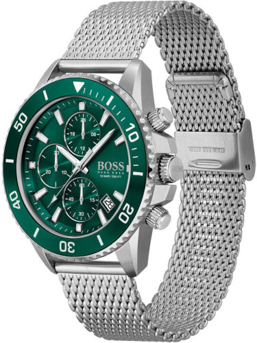 Hugo Boss Men’s Quartz Silver Stainless Steel Green Dial 46mm Watch 1513905 Main Image
