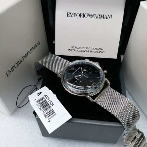 Emporio Armani Men’s Chronograph Stainless Steel Black Dial 43mm Watch AR11104 Main Image