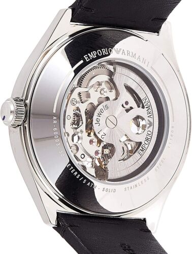 Emporio Armani Men’s Automatic Black Leather Strap White Dial 43mm Watch AR60003
