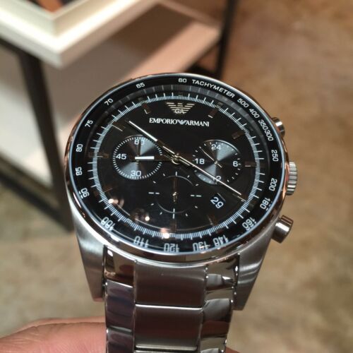 Emporio Armani Men’s Chronograph Stainless Steel Black Dial 43mm Watch AR5980