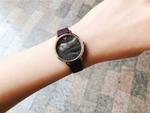 Emporio Armani Women’s Quartz Brown Leather Strap Grey Marbled Dial 32mm Watch AR11172