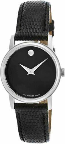 Movado Women’s Swiss Made Quartz Black Leather Strap Black Dial 26mm Watch 2100004