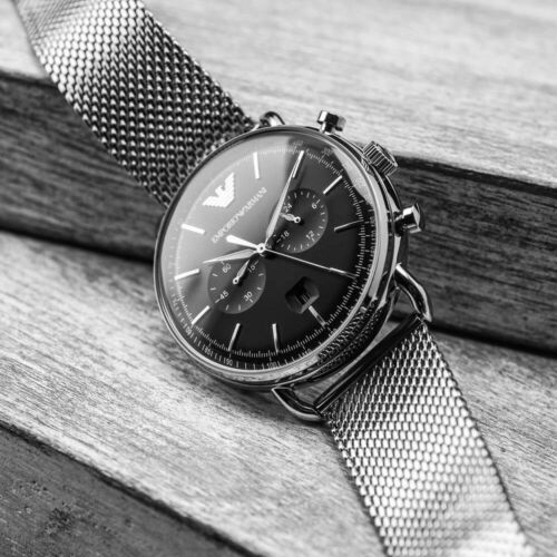 Emporio Armani Men’s Chronograph Stainless Steel Black Dial 43mm Watch AR11104