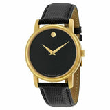 Movado Women’s Quartz Swiss Made Black Leather Strap Black Dial 26mm Watch 2100006