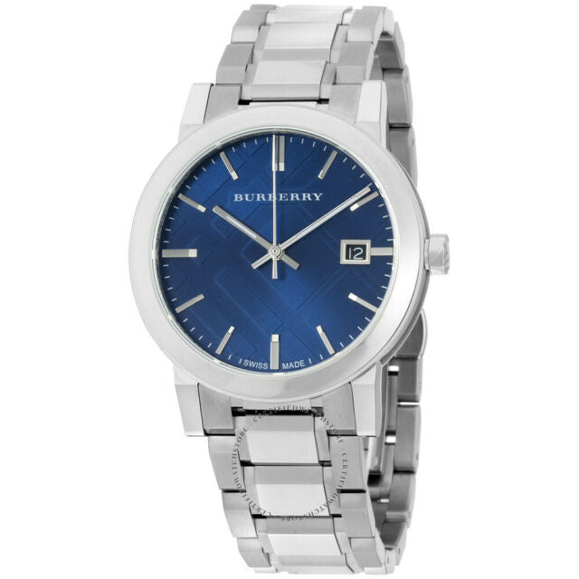 BURBERRY Blue Check Stamped Dial Stainless Steel Men's Watch BU9031 Hover Image