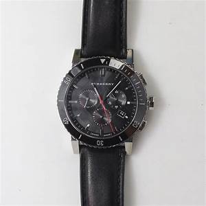 BURBERRY Black Dial Chronograph Black Leather Men's Watch BU9382