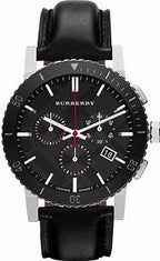 BURBERRY Black Dial Chronograph Black Leather Men's Watch BU9382