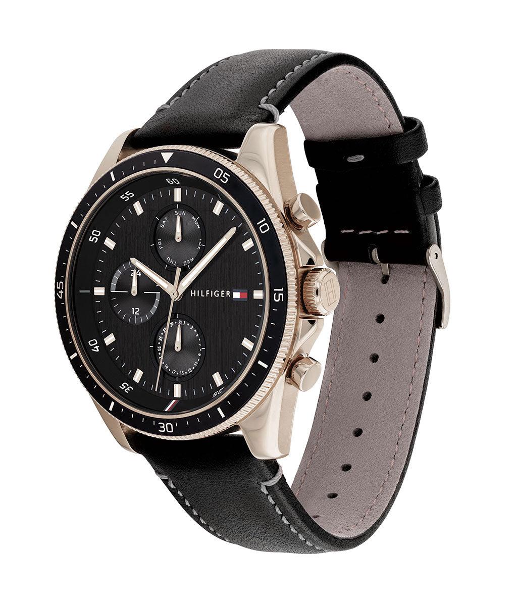 Tommy Hilfiger Men’s Quartz Leather Strap Black Dial 44mm Watch 1791836