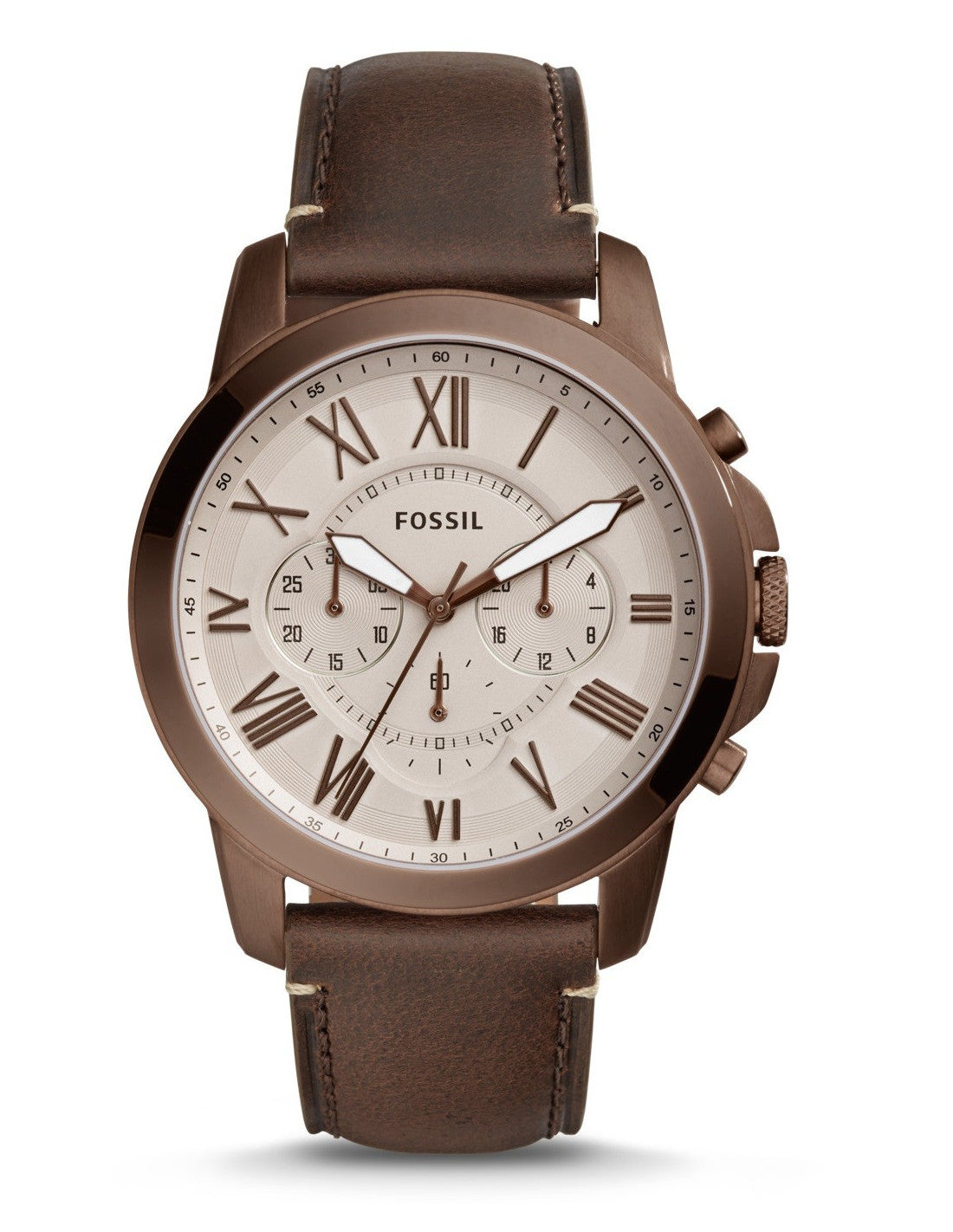 Fossil Men's Grant Stainless Steel Quartz Watch with Leather Calfskin Strap, Brown, 22 (Model: FS5344)