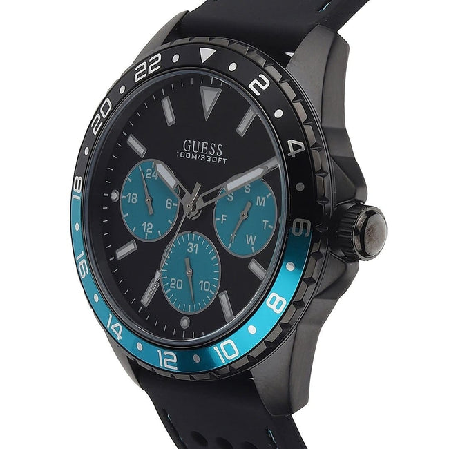 Guess Men’s Quartz Silicone Strap Black Dial 44mm Watch W1108G5 Main Image