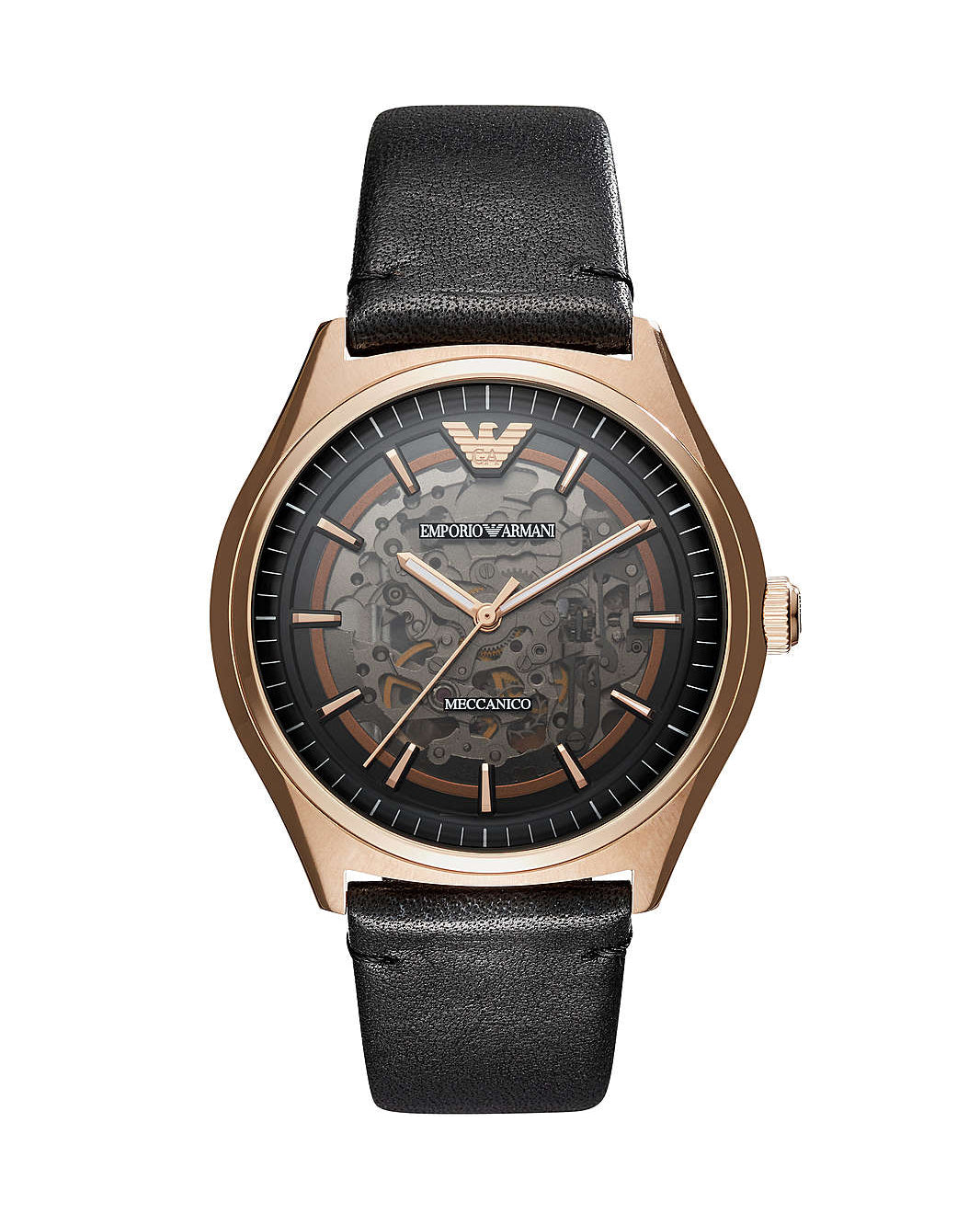 Emporio Armani Men’s Automatic Black Leather Strap Black Dial 43mm Watch AR60004