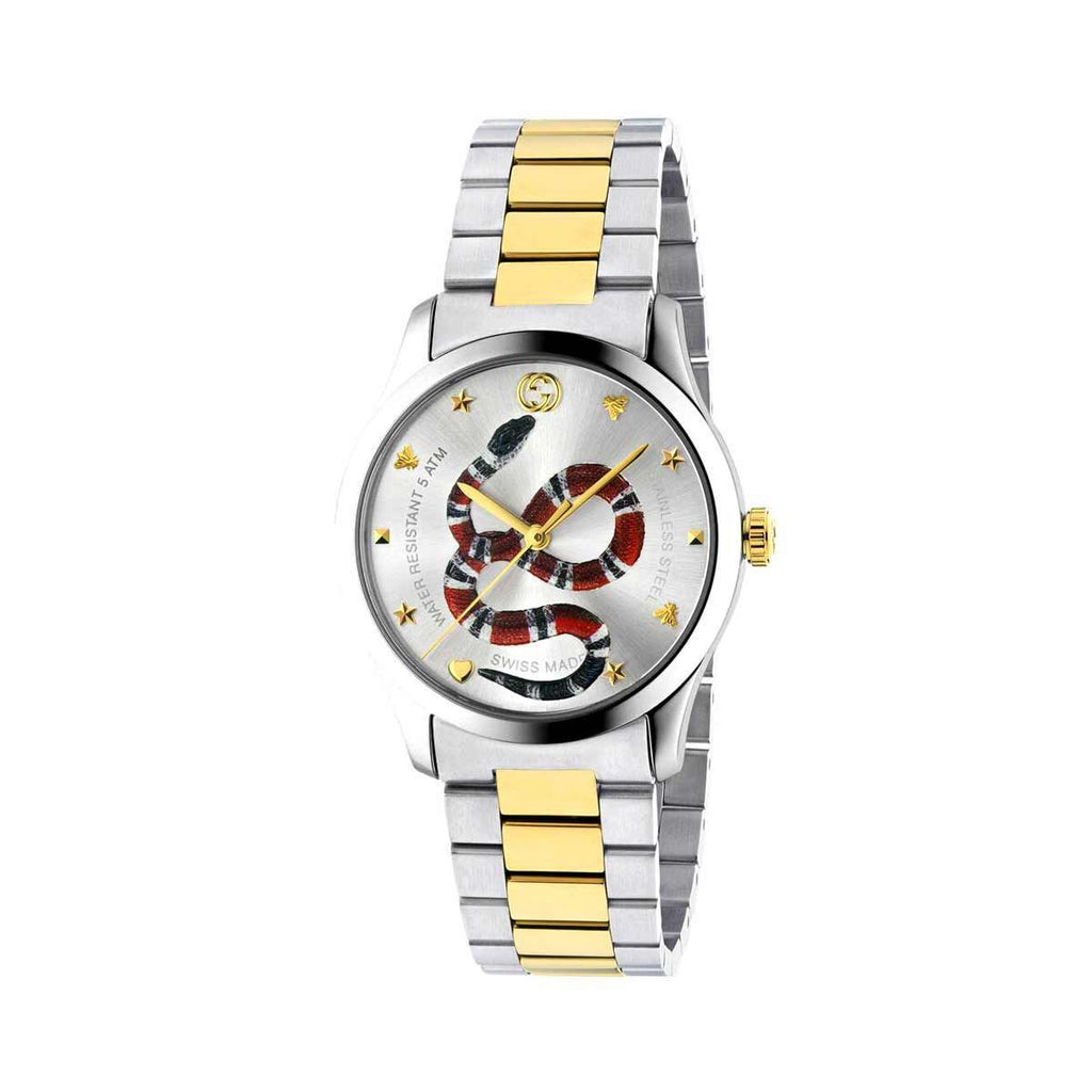 Gucci Unisex Swiss Made Quartz Stainless Steel Silver (Snake Motiif) Dial 38mm Watch YA1264075