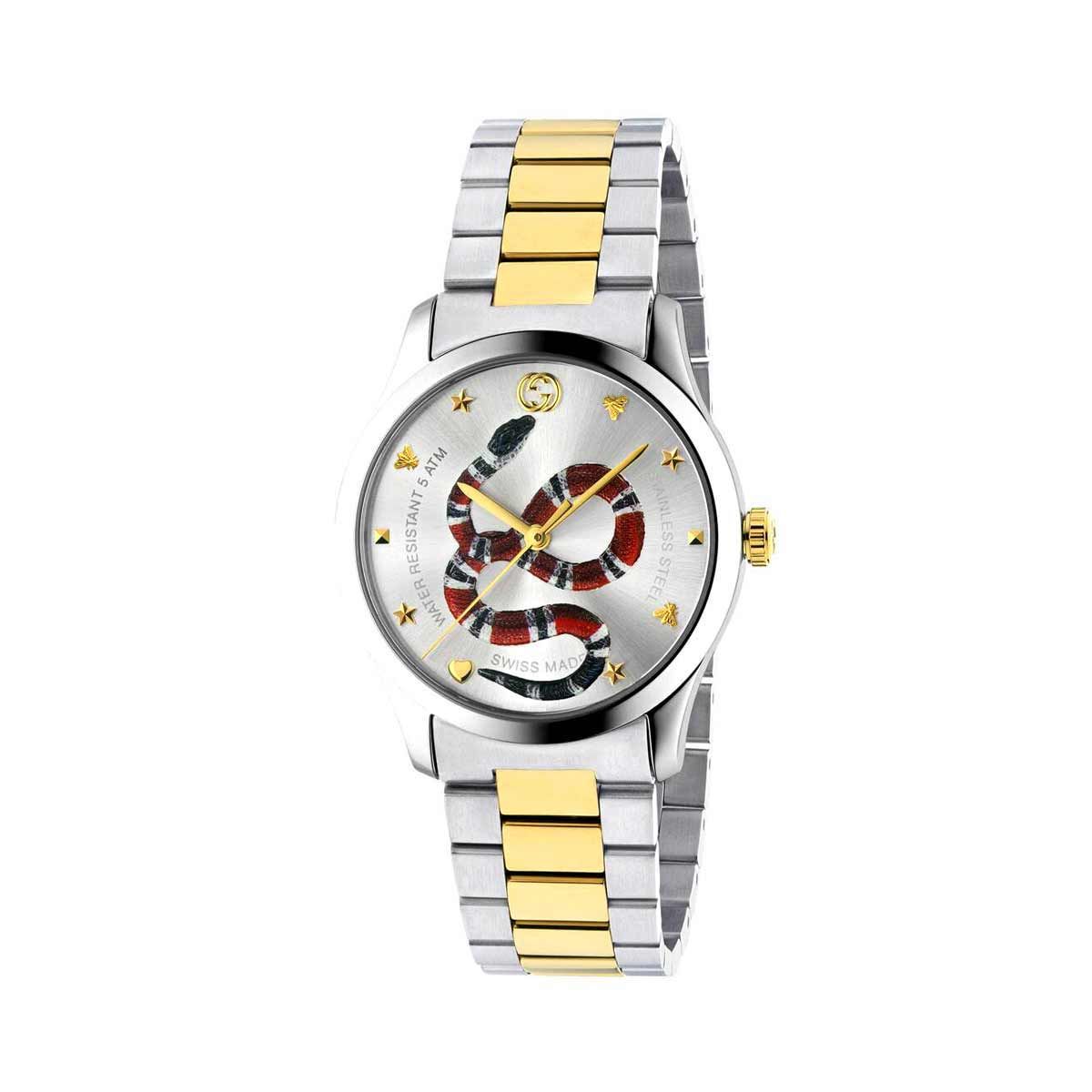 Gucci Unisex Swiss Made Quartz Stainless Steel Silver (Snake Motiif) Dial 38mm Watch YA1264075