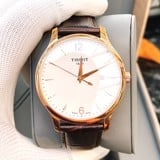 Tissot Men's T0636103603700 Analog Quartz Brown Leather Strap Silver Dial Watch