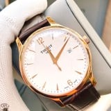 Tissot Men's T0636103603700 Analog Quartz Brown Leather Strap Silver Dial Watch